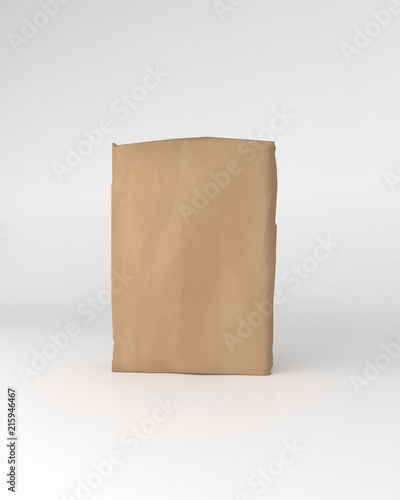 3d rendering of a brown sack of cement on background