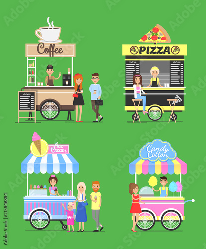 Street Fast Food from Carts with Friendly Vendors