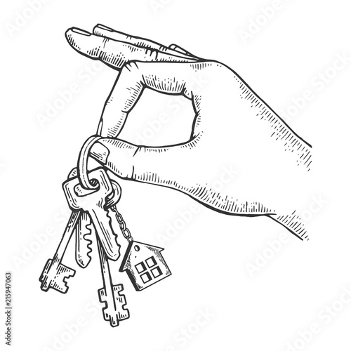 Keys in hand engraving vector illustration