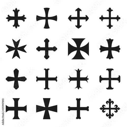 Christian crosses icons set. Different forms. Isolated on a white background. Vector illustration.