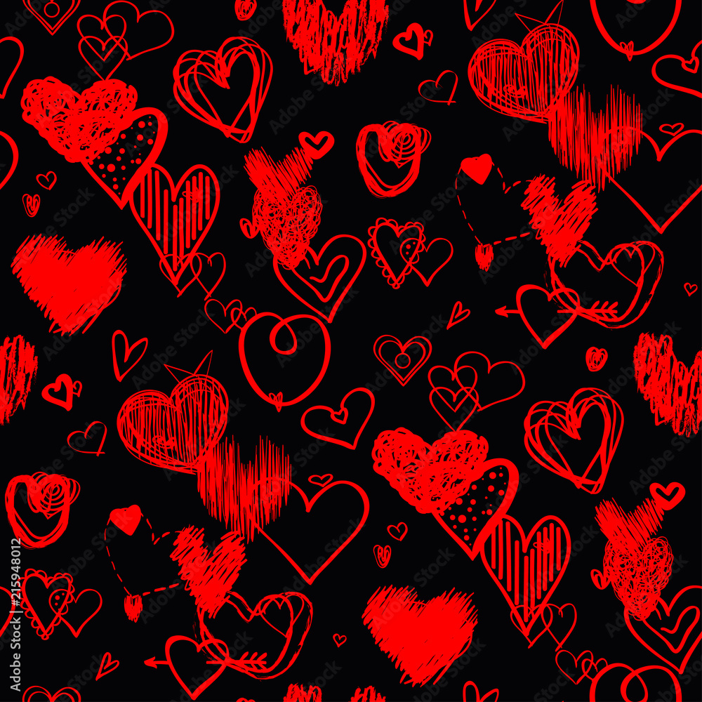 Seamless dark background with hearts. Abstract geometric wallpaper of the  surface. Hand drawn love signs. Line art. Print for banners, posters,  t-shirts and textiles Stock Vector | Adobe Stock