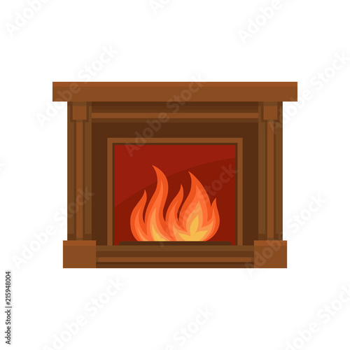 Home fireplaces with fire vector Illustration on a white background