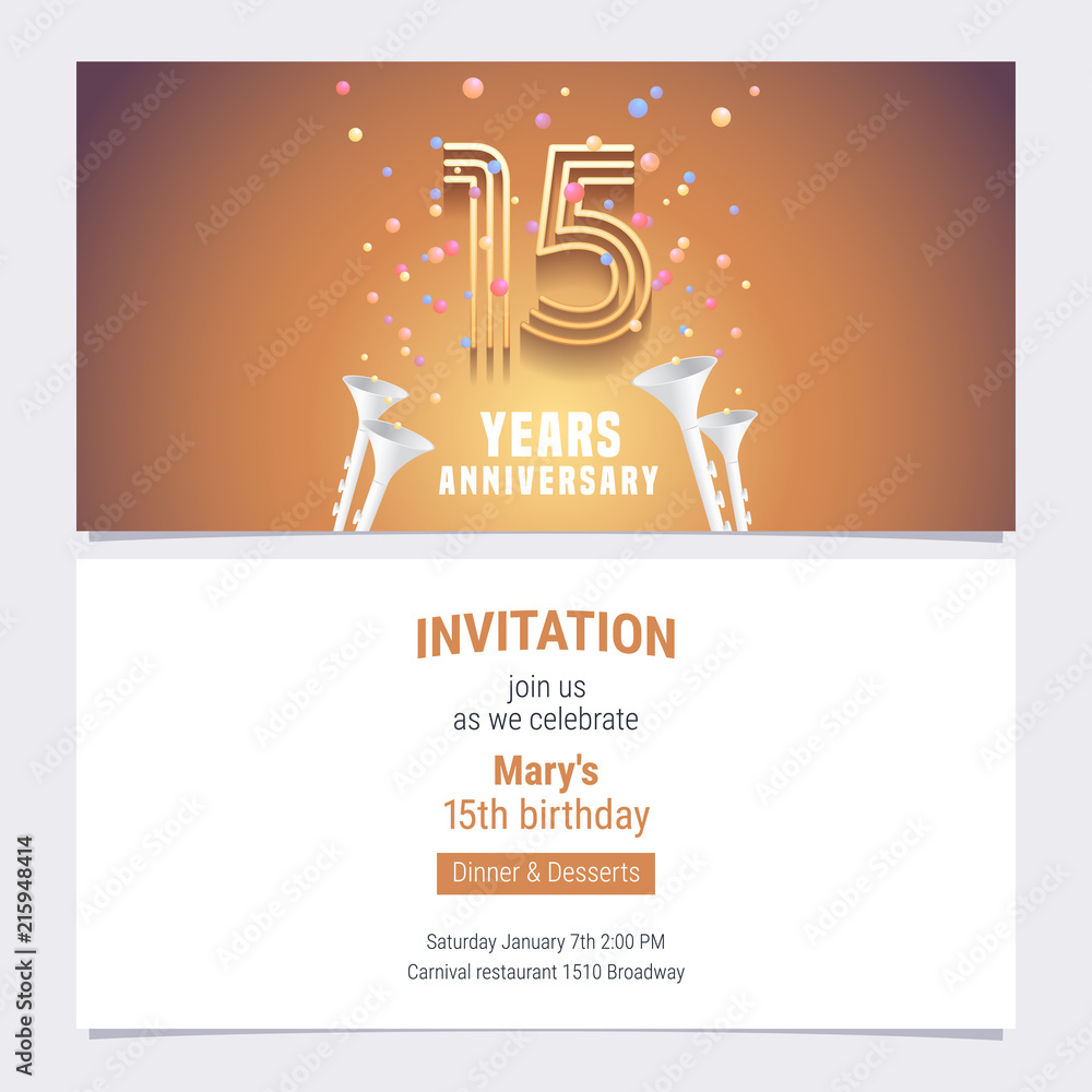 Naklejka premium 15 years anniversary invitation vector
