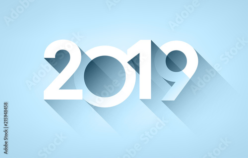White 2019 new year sign on blue background.