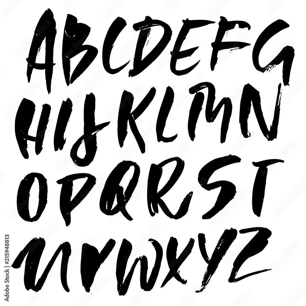 Hand drawn dry brush lettering. Grunge style alphabet. Handwritten font ...