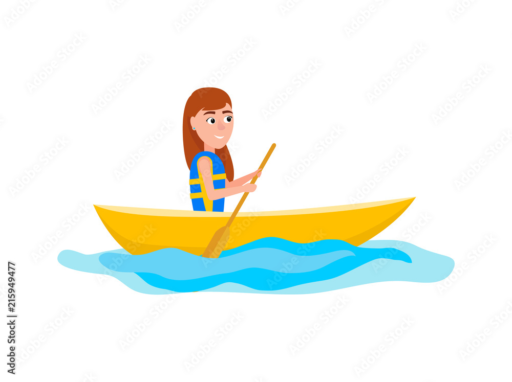 Kayaking Girl Sitting in Boat Vector Illustration Kayaking Girl Sitting in Boat Vector Illustration
