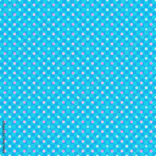 Seamless multicolored pattern with dots. Checkered background. Abstract geometric wallpaper of the surface. Bright colors. Print for polygraphy, posters, t-shirts and textiles. Doodle for design