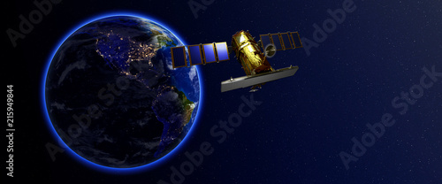 Satellite orbiting the earth . Elements furnished by NASA