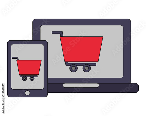 laptop and smartphone shopping carts buy online