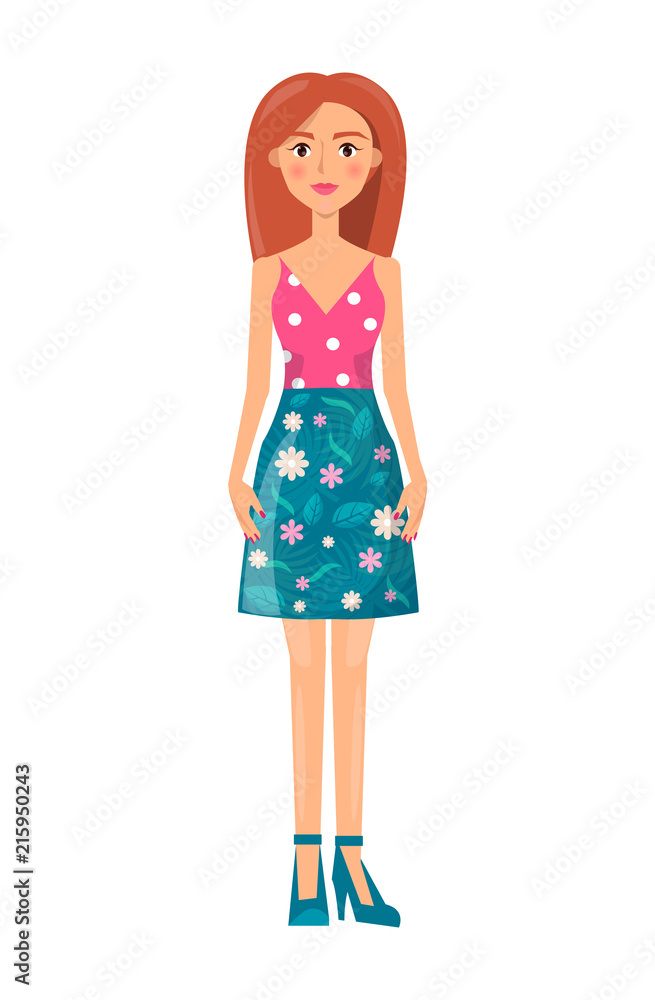 Cheerful Woman in Vogue Clothes, Colorful Poster Cheerful Woman in Vogue Clothes, Colorful Poster