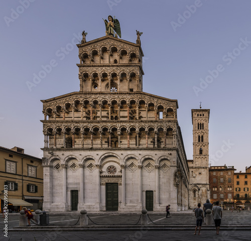 The beautiful Church of San Michele in Foro at the blue hour, Lucca, Tuscany, Italy