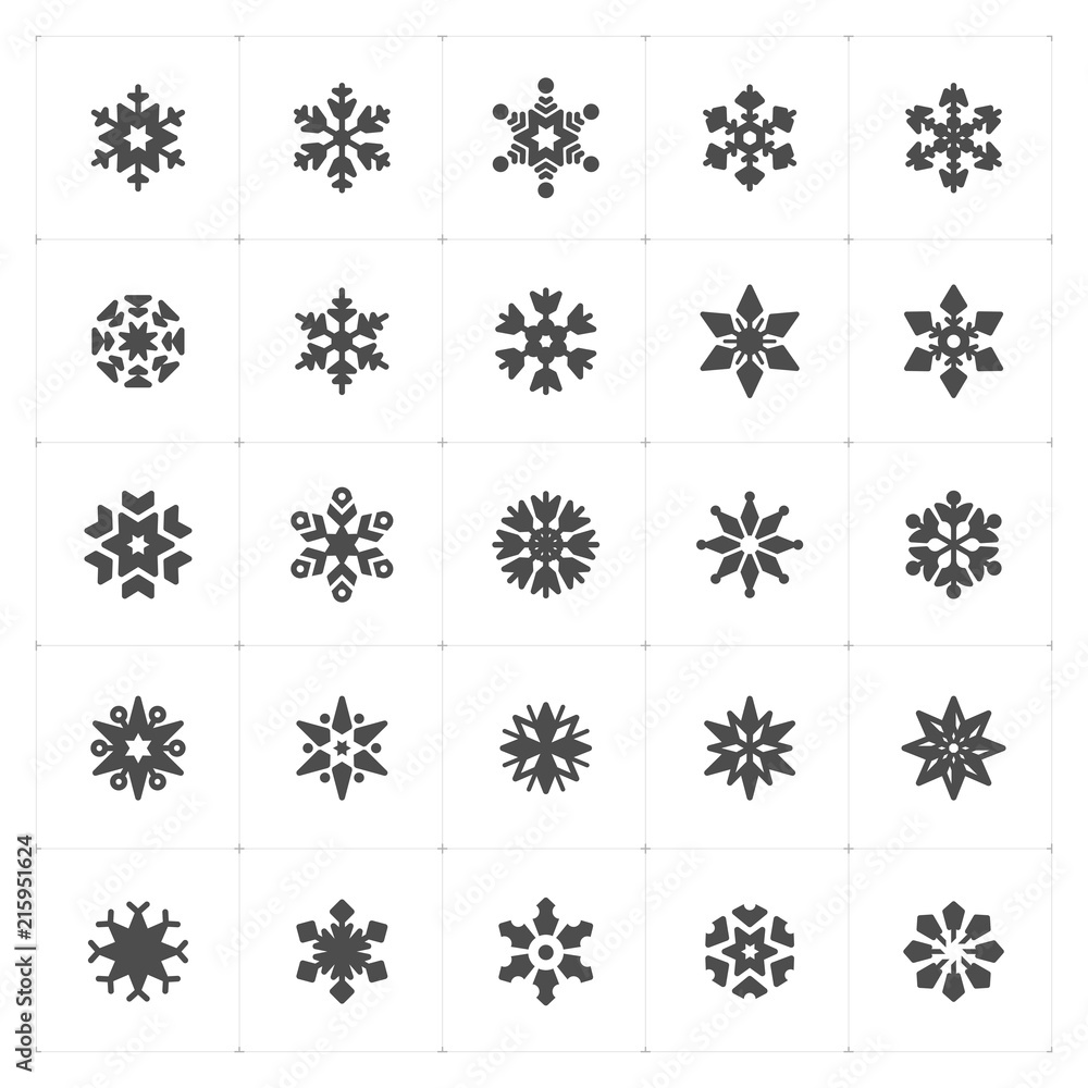 Icon set - snowflake filled icon style vector illustration on white background Icon set - snowflake filled icon style vector illustration on white background