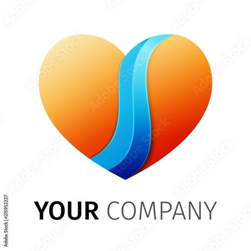 Orange and blue heart Logo design ribbon