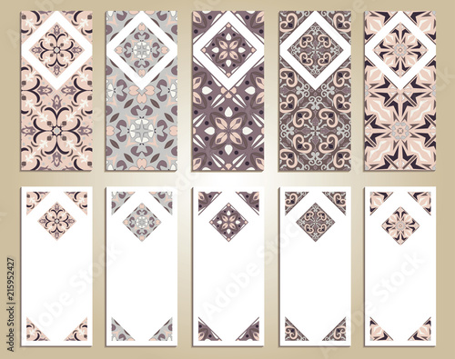 Vector set of colorful vertical banners for business and invitation. Portuguese, Azulejo, Moroccan; Arabic; asian ornaments