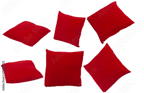 Red velvet pillow isolated on white background