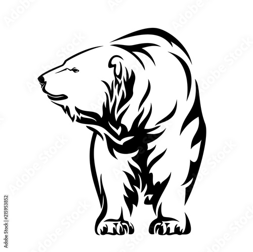 standing polar bear (ursus maritimus) black and white vector outline
