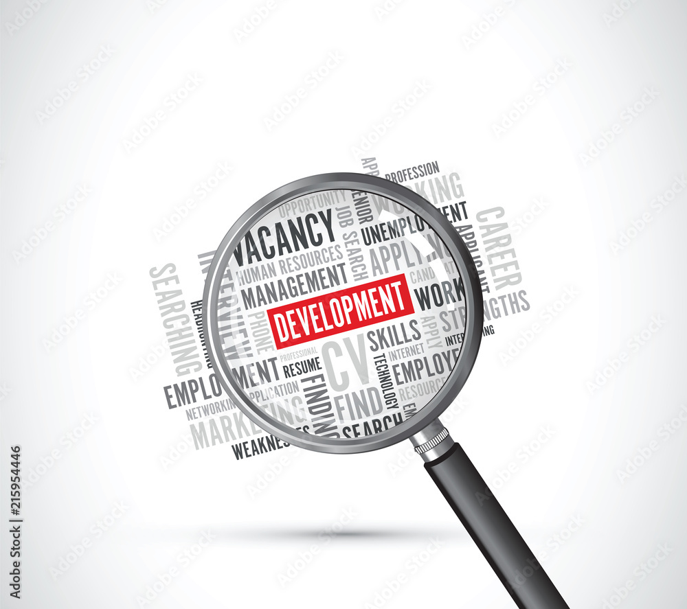 development word background magnifying glass development word background magnifying glass