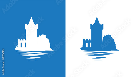 Icon with European Medieval Falkirk Castle in colors of Scottish National Flag