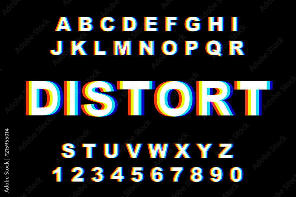 Vector distorted glitch font Vector distorted glitch font