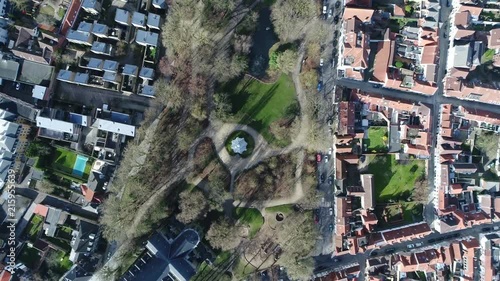 Aerial top down view of urban park is a park in cities and other incorporated places to offer recreation and green space to residents of and visitors to the municipality 4k high resolution footage photo