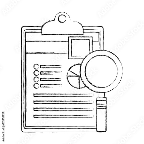 magnifying glass and checklist with document of statistics pie