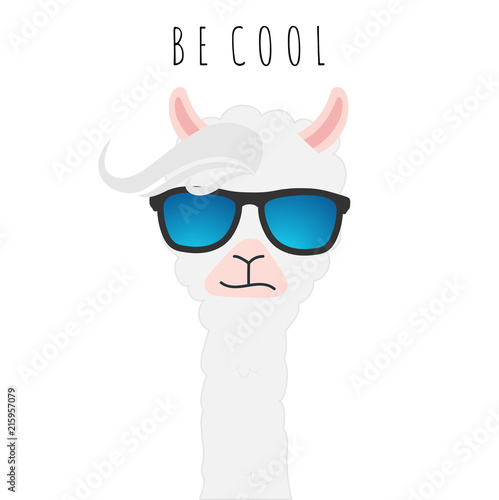 Cute Llama design with sunglasses, Be cool.