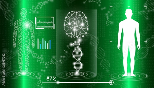 abstract background technology concept in green light,human body heal,technology modern medical science in future and global international medical with tests analysis clone DNA human