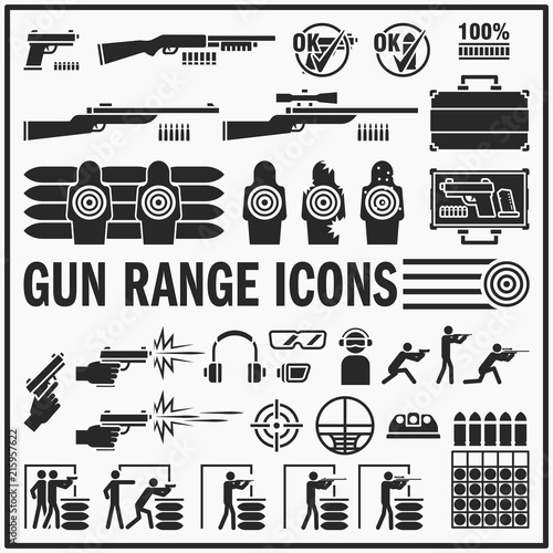 Set of gun range vector bold icon design. Live fire and shooting range signs and symbols.
