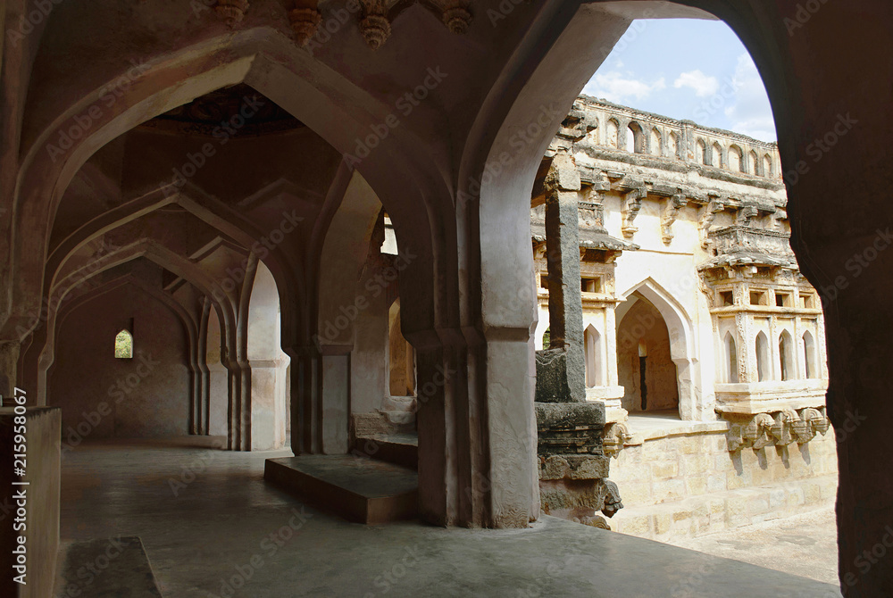 Interior view of Queens Bath. Royal Center or Royal enclosure. Hampi, Karnataka.