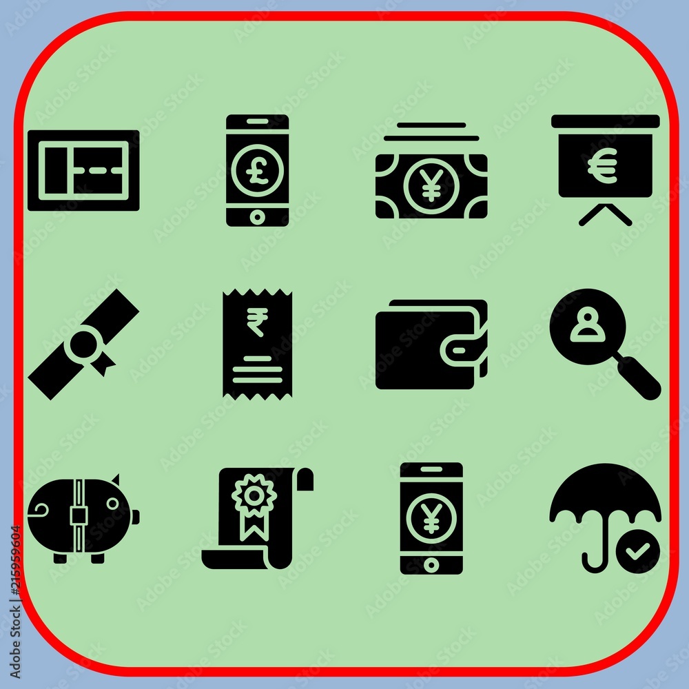 Simple 12 icon set of business related money, invoice, presentation and pound sterling vector icons. Collection Illustration Simple 12 icon set of business related money, invoice, presentation and pound sterling vector icons. Collection Illustration