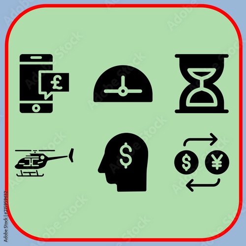 Simple 6 icon set of business related exchange, hourglass, smartphone and protractor vector icons. Collection Illustration