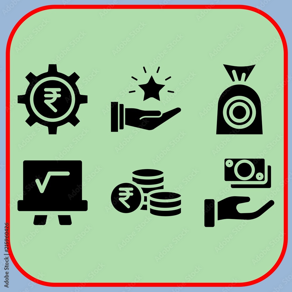 Simple 6 icon set of business related rupee, get money, rupee and mathematics vector icons. Collection Illustration Simple 6 icon set of business related rupee, get money, rupee and mathematics vector icons. Collection Illustration