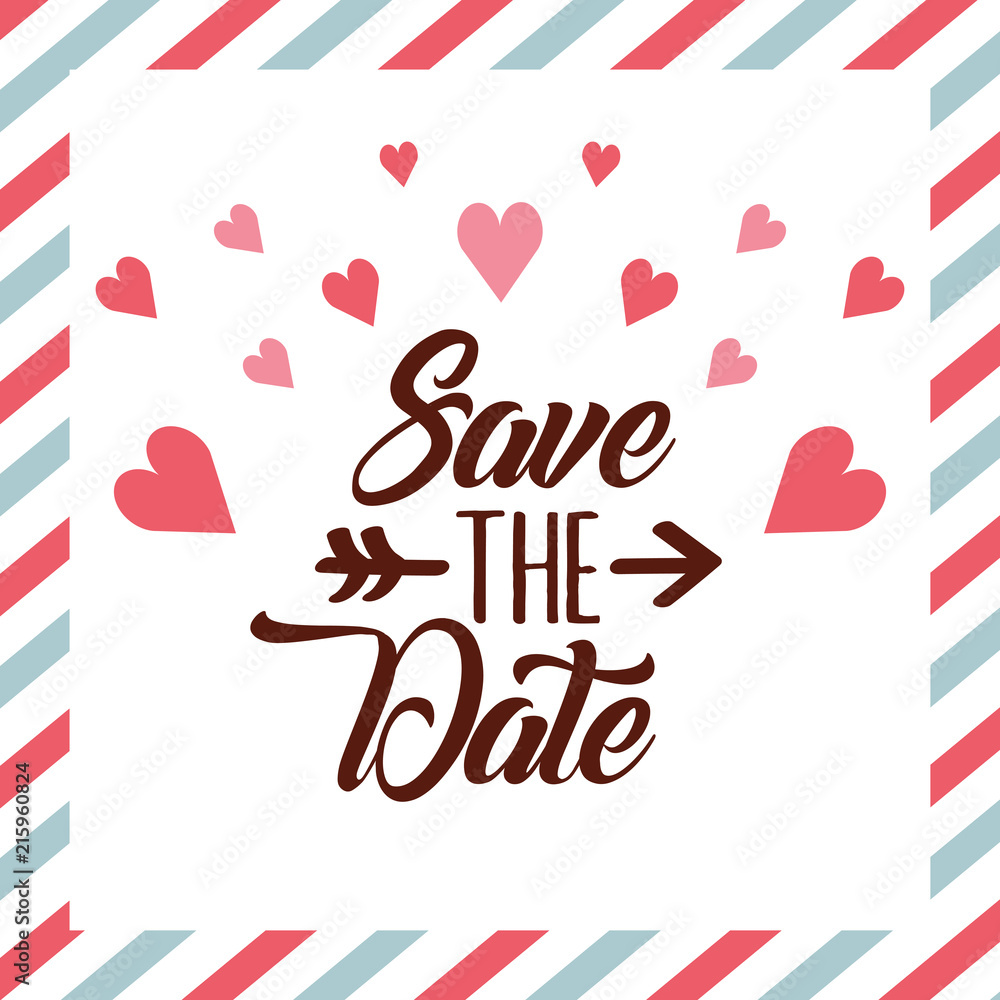 save the date love hearts stripes decoration card vector illustration