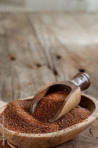 Uncooked teff grain in a bowl