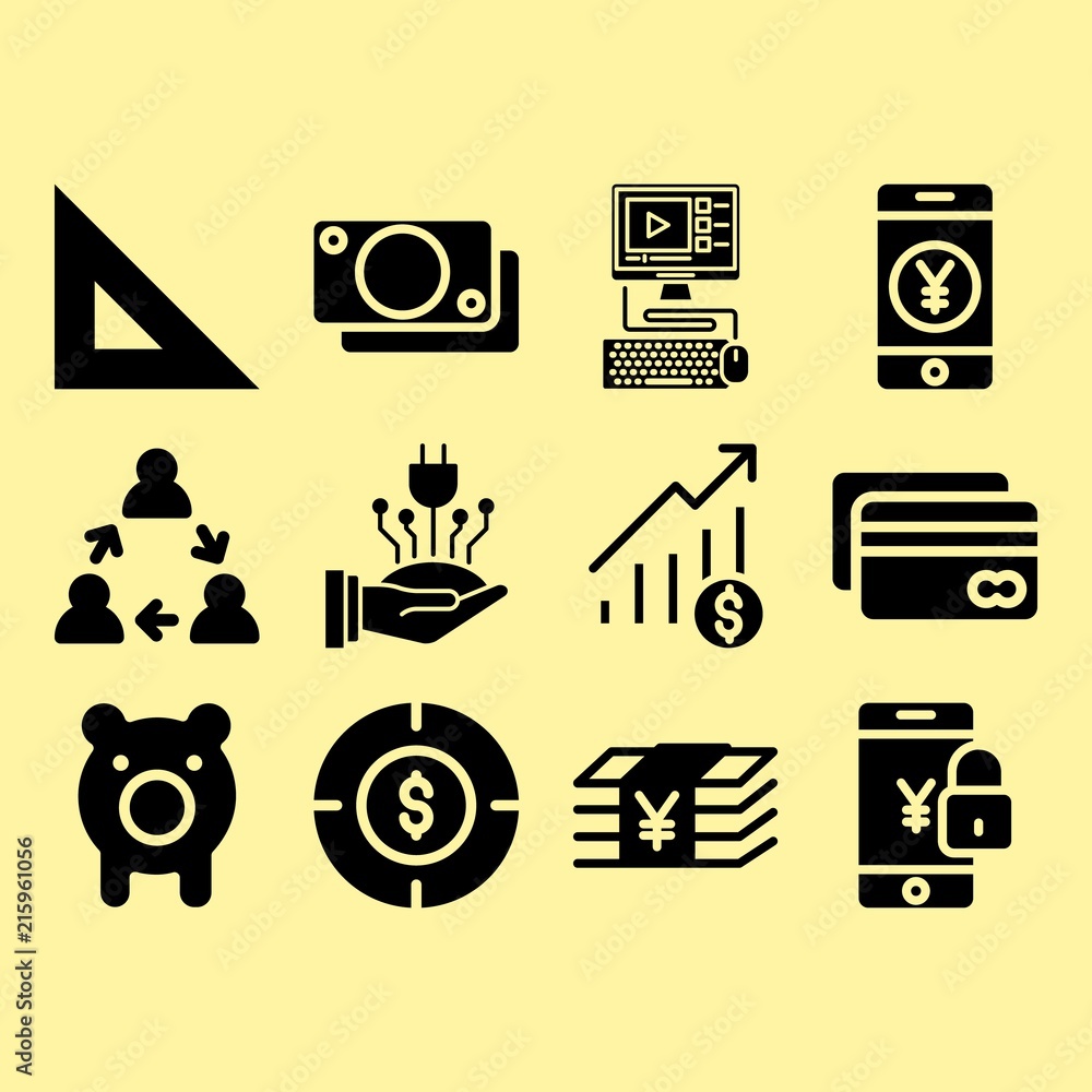 Power, ruler and computer related premium icon set Power, ruler and computer related premium icon set