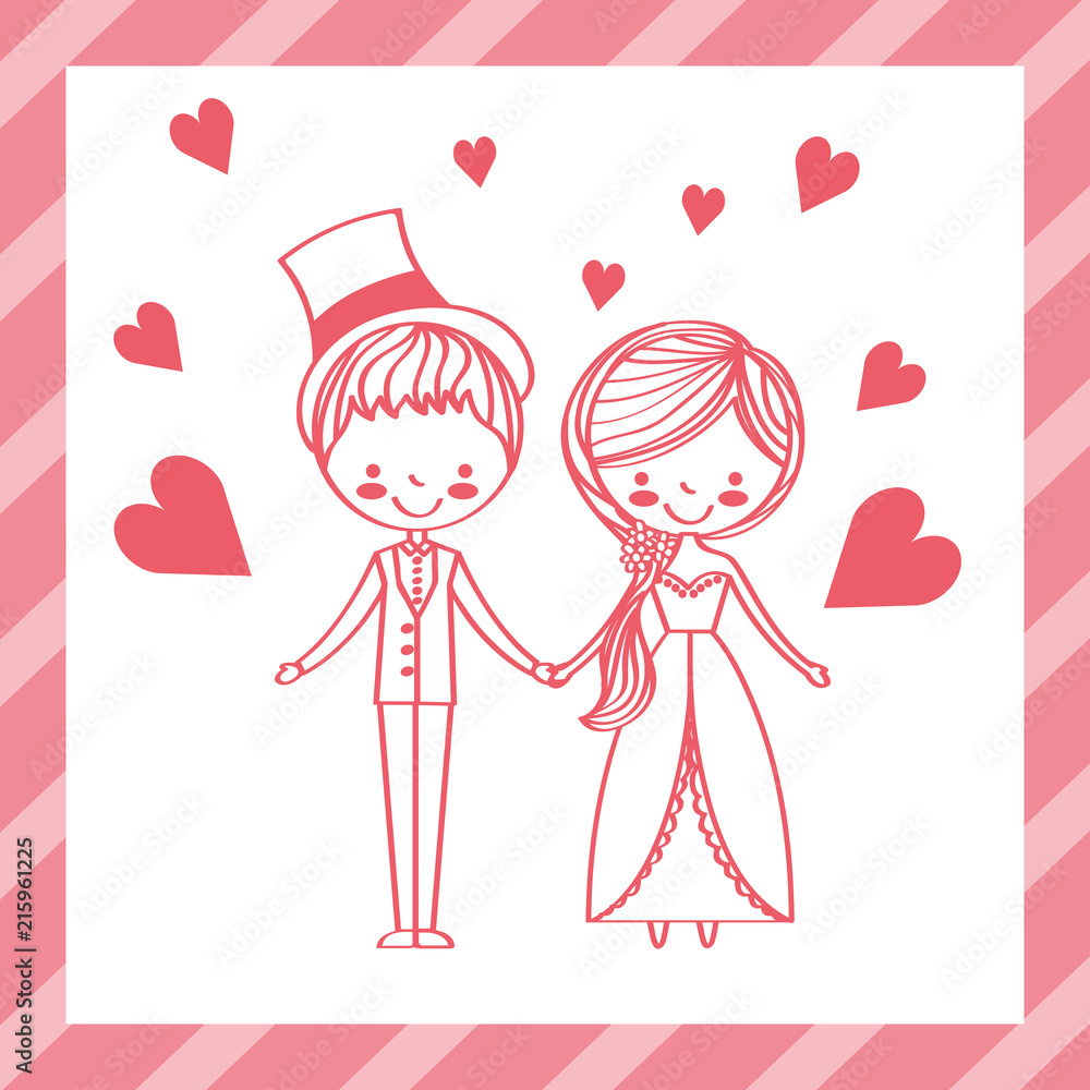 cute wedding couple in elegant clothes love hearts vector illustration cute wedding couple in elegant clothes love hearts vector illustration