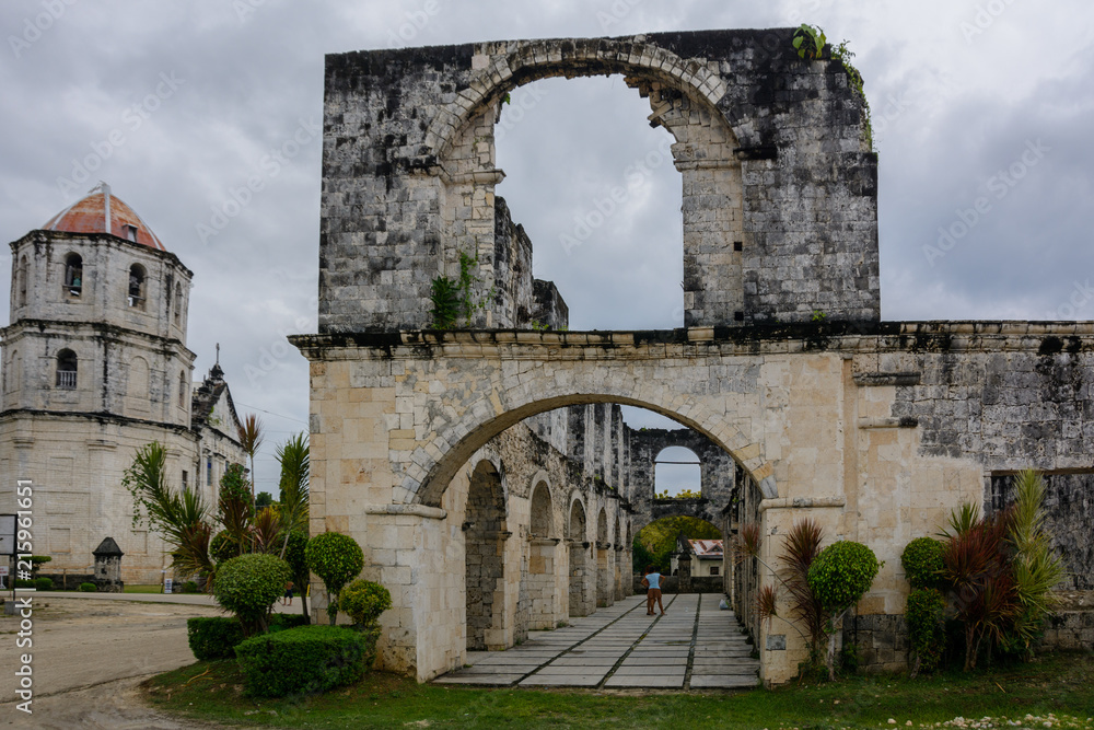 Ruins of the old Catholic church of the Spanish era on the island of Cebu -Our Lady of Immaculate Concepcion Church. Oslob City, Cebu Philippines