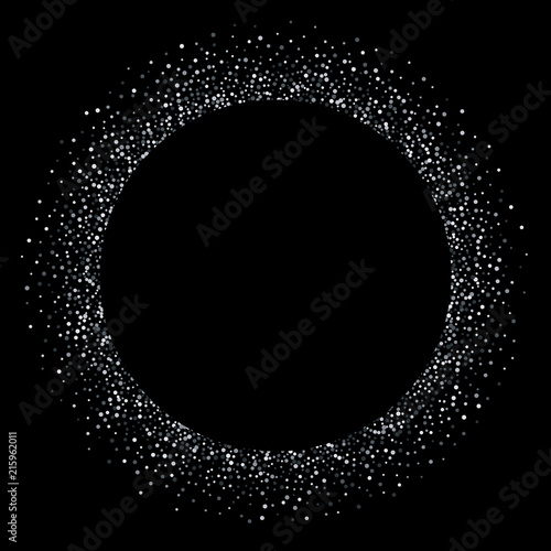Silver confetti circle frame of glitter splatter