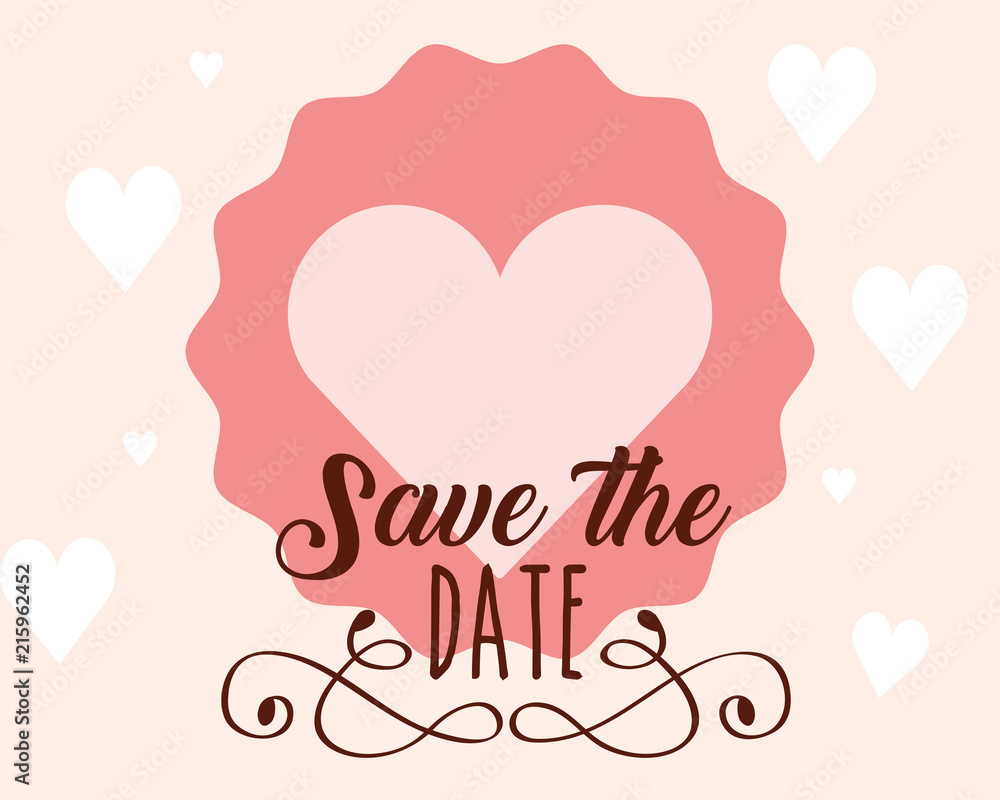 save the date in love heart label decoration card vector illustration