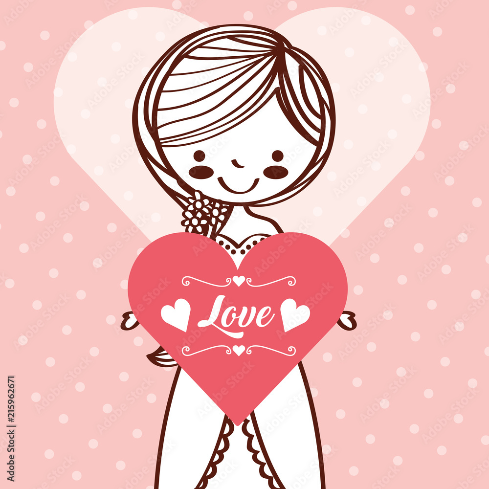 wedding bride girl holding heart love vector illustration