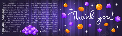 Thank you lettering coins and diamonds, vector template designs for congratulation  banners and flyers.