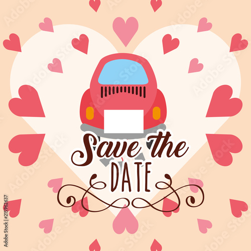 wedding car card save the date love hearts vector illustration