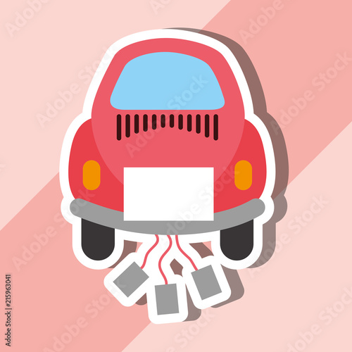 just married on car with cans cartoon vector illustration