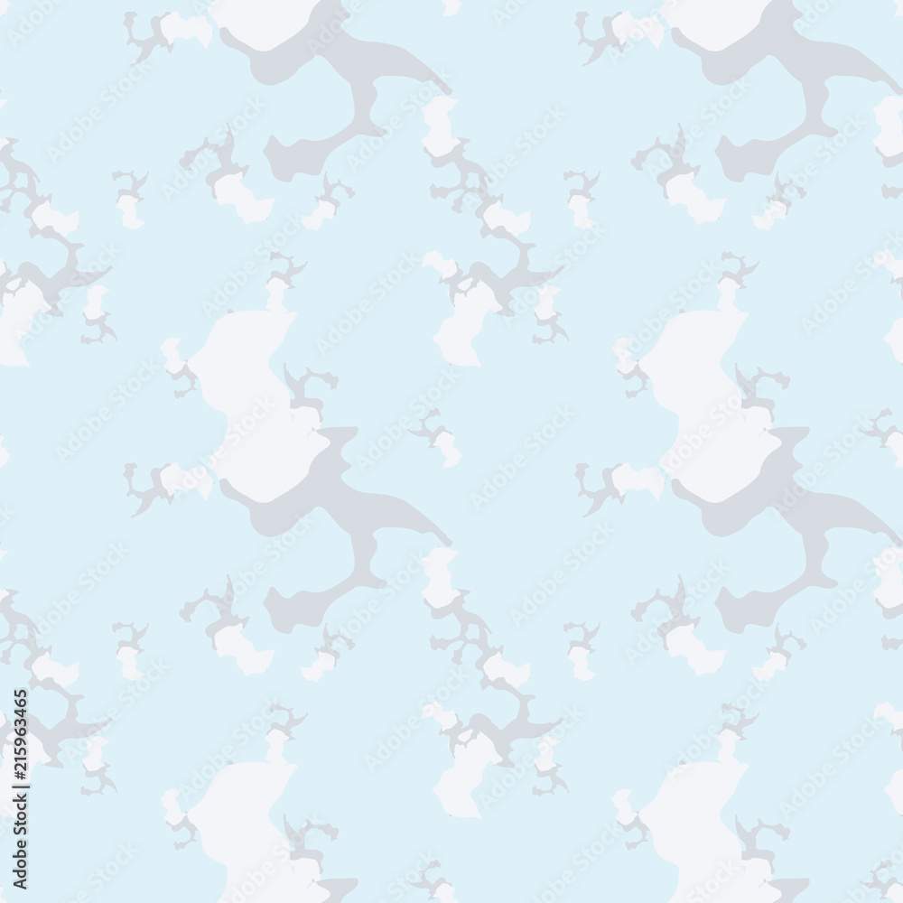 UFO military camouflage seamless pattern in light blue and different shades of gray color