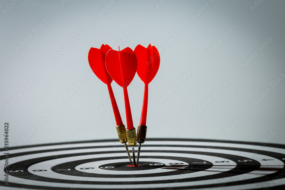 dart arrow hitting in the target center of dartboard. concept of the success dart arrow hitting in the target center of dartboard. concept of the success