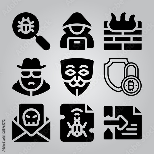Simple 9 icon set of hacker related [iconsRandom:4] vector icons. Collection Illustration