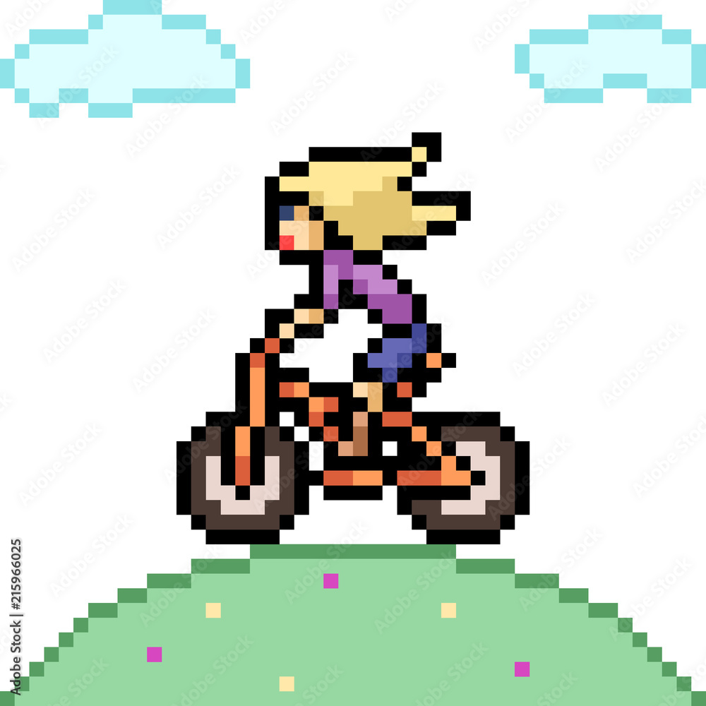 Fototapeta premium vector pixel art woman ride bicycle