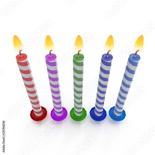 Birthday Candles with Flame on white. 3D illustration