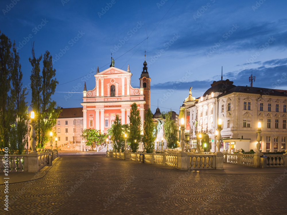 Church of the Annunciation on the old town in Ljubljana, Slovenia