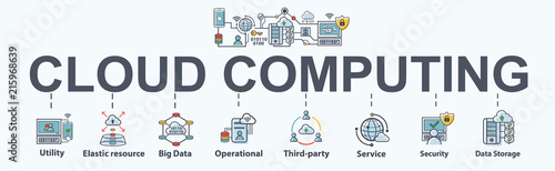cloud computing banner web icon for business and technology, Utility, cloud storage, big data, third-party and elastic resource. Minimal vector infographic.